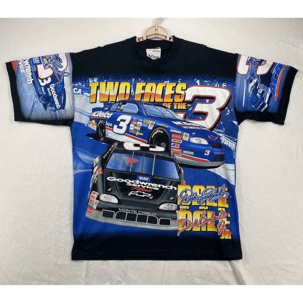 Vintage Chase Authentics NASCAR T Shirt Mens XL Black Dale Earnhardt Jr Sr 3 Car